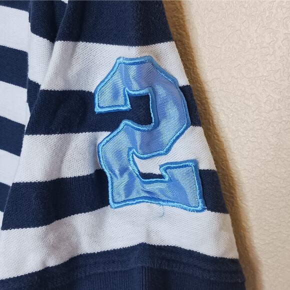 Beverly Hills Polo Club Shirt Mens XL Blue Striped Big Pony Logo No. 2 Rugby - Picture 7 of 9